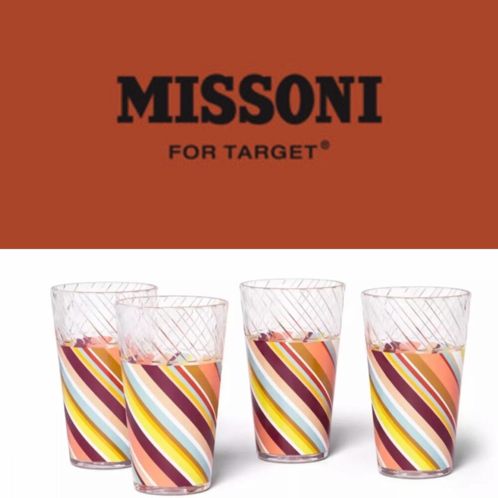 MISSONI For Target 20th Anniversary Zig Zag Stripe Melamine Tumbler Cups 4 Pack